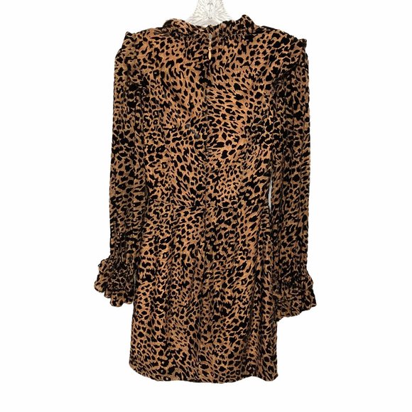 Lavish Alice Size 2 Hi Neck Micro Ruffle Animal Print Dress NWT - Picture 6 of 9